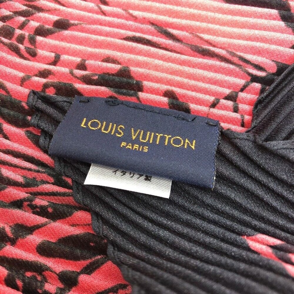 LOUIS VUITTON Floral stamp Giant Pleated Scarf silk Black - Picture 4 of 12